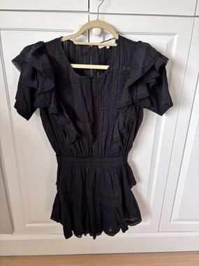 LoveShackFancy Black Ruffled Mini Dress